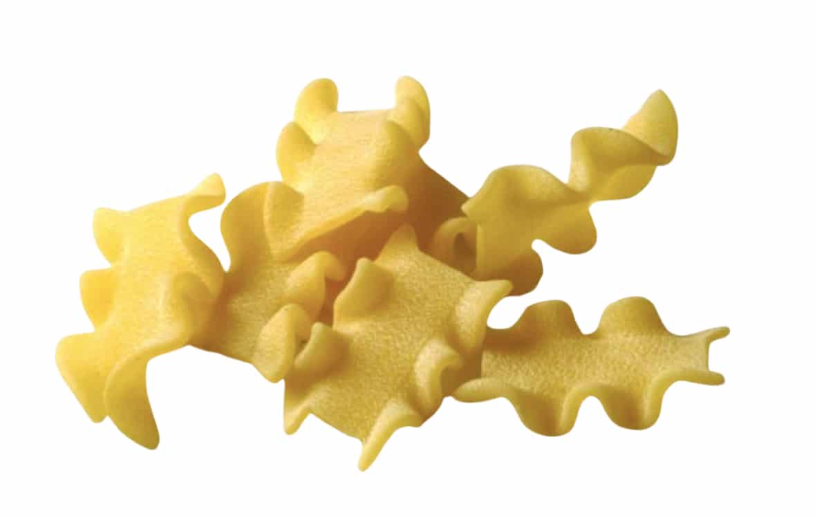 Sourdough mafalda pasta by VEDE, bronze-extruded ribbon pasta with ruffled edges, frozen fresh for chefs and foodservice kitchens.